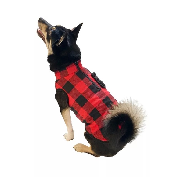 Woof Buffalo Check Pet Jacket - Medium - red/black checkered NWT - Picture 3 of 9